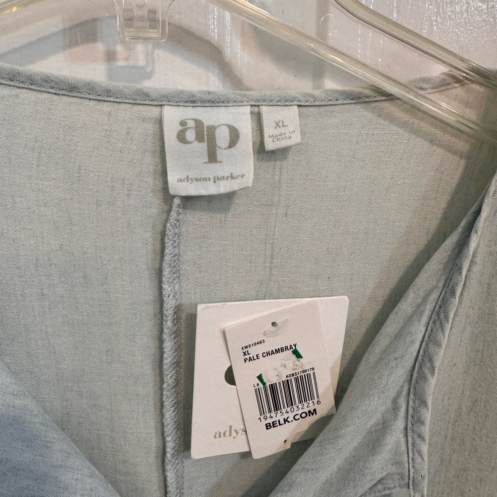 AP Adyson Parker Boho Light Blue Ruffle Hem Chambray Peplum Women's Top Size XL - Picture 3 of 11